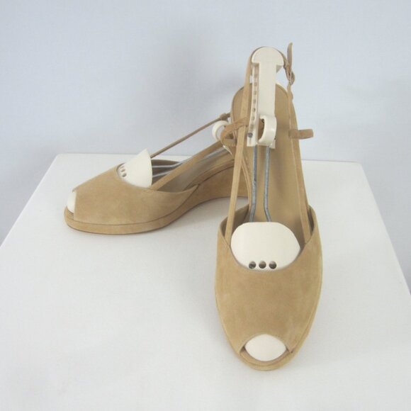 New J Jill Womens 10 Beige Heels Peep Toe Slingback Wedge Shoes Tan Classic Shoe - Picture 5 of 12